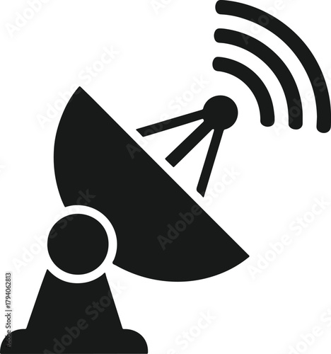 Modern Satellite Dish Icon Illustrating Global Communication and Digital Signal Transmission for Advanced Wireless Network Connectivity and Broadcast Technology