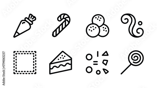 Hand drawn sweet treats and baking icons for desserts and celebrations