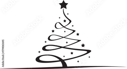 Tree Drawing Winter Christmas Vector Silhouette