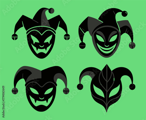 Jester mask set flat design vector illustrations isolated
