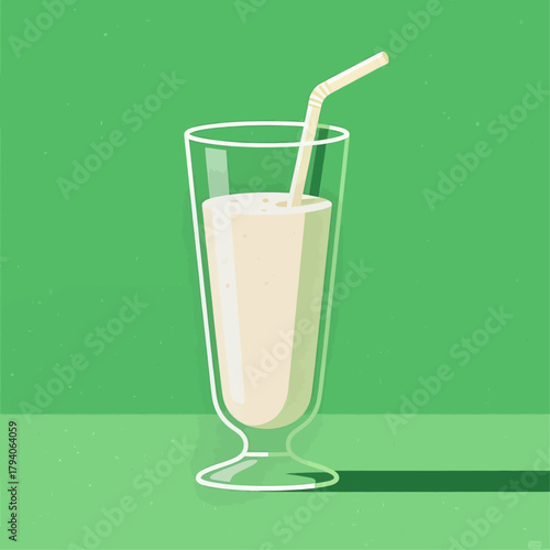 Milkshake in glass with straw, minimal vector illustration isolated