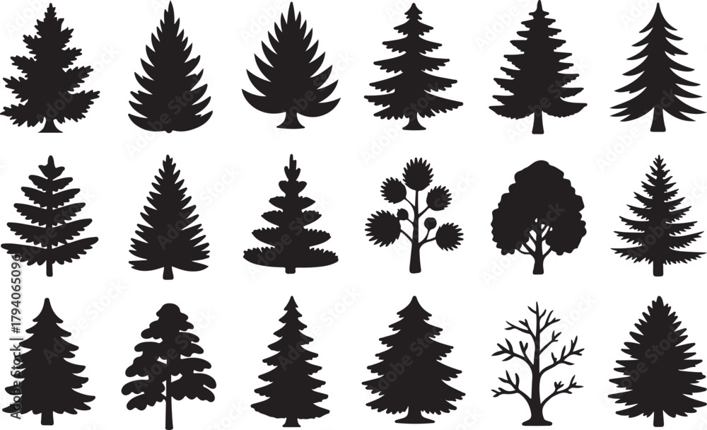 Obraz premium Various christmas tree silhouette vector set