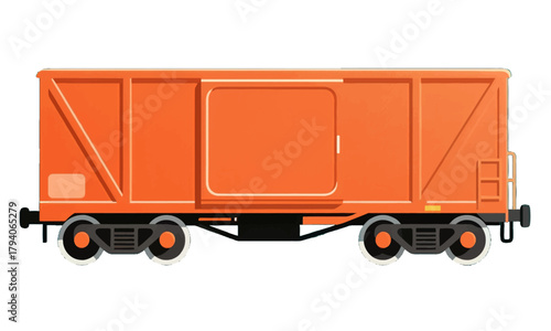 Orange train cargo car with sliding door