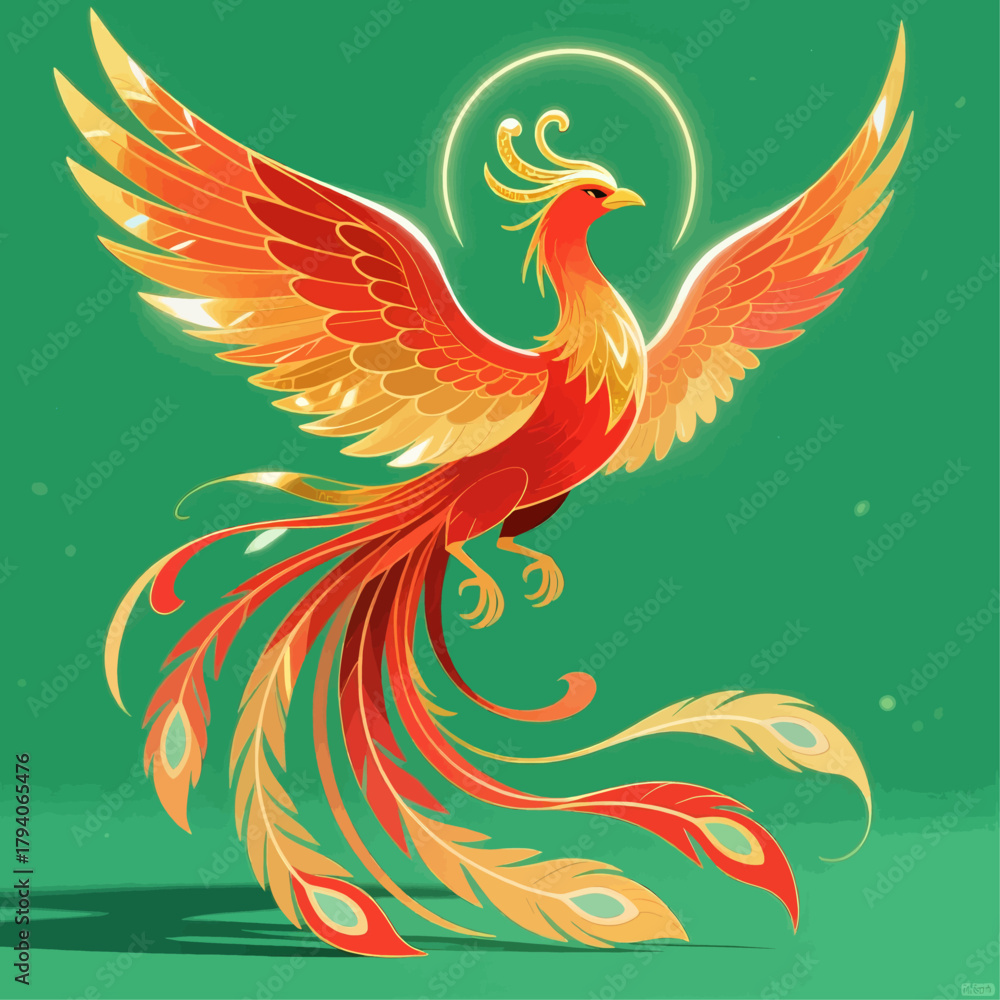 Obraz premium Phoenix vector illustration, vibrant colorful design, isolated