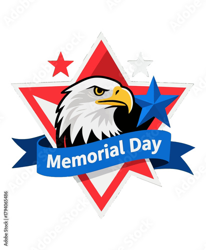 Patriotic Eagle with Star and Memorial Day Banner