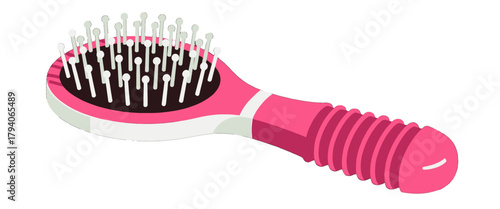 Pink and white plastic hairbrush with bristles