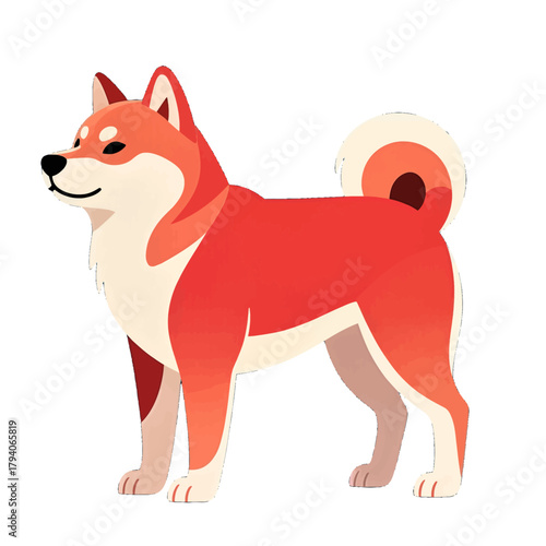 Playful red and white cartoon Shiba Inu dog illustration