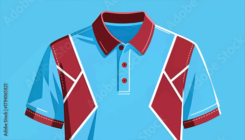 Polo shirt with red collar and sleeves, minimal illustration