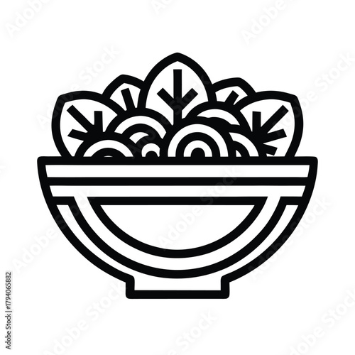 Caesar Salad Outline Vector Illustration
