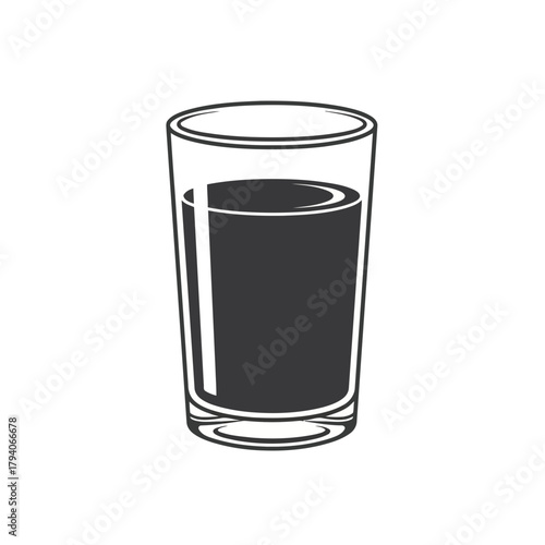 A simple, stylized illustration of a glass filled with dark liquid, isolated on a