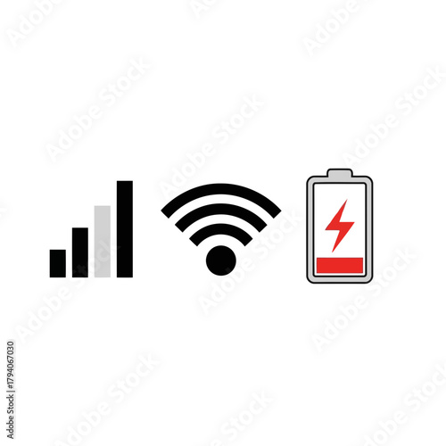 Signal strength, wifi, and low battery icons