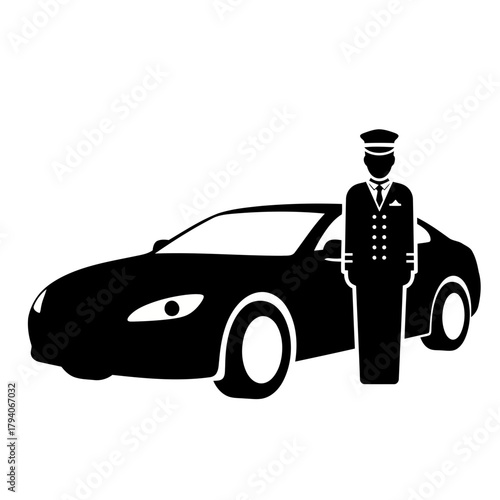 Chauffeur standing next to a luxury car