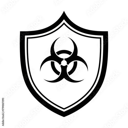 Biohazard symbol inside a shield, representing protection against biological threats and hazardous materials