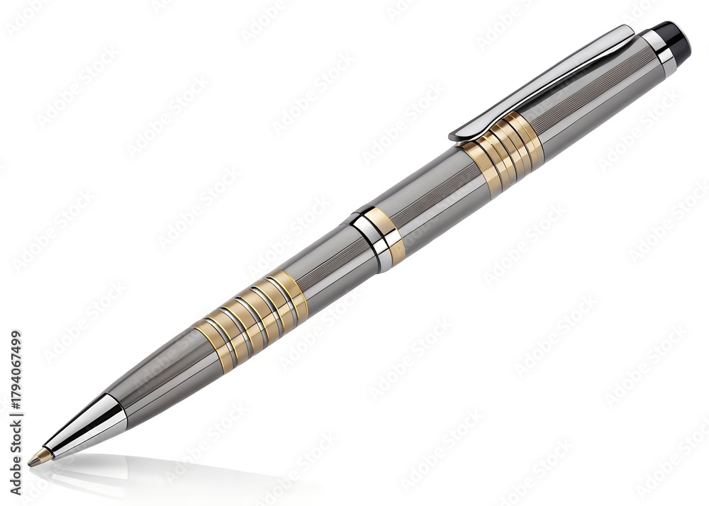Naklejka premium Elegant silver and gold ballpoint pen displayed on a clean white background studio
