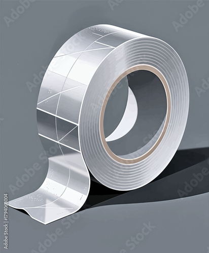 Silver foil tape roll, minimalist design concept, isolated