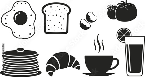Morning Meal Silhouette Icon Set.