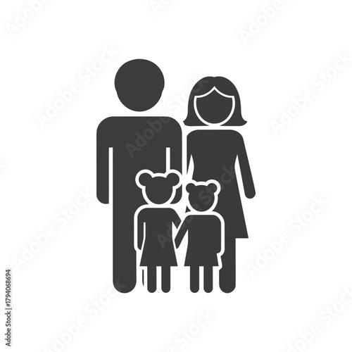 Simple illustration of a family of four, father, mother, and two daughters