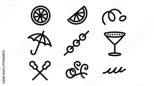 Hand drawn summer vacation and cocktail icons set