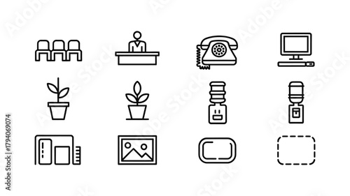 Office icons set for business and workplace design