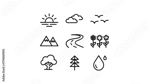 Simple hand drawn nature icons set