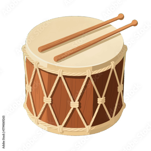 Traditional Wooden Drum with Sticks