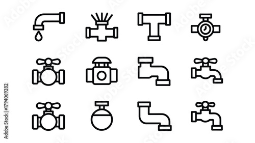 Collection of plumbing fixture icons and symbols