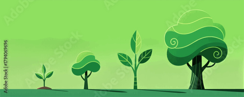 Tree growth stages, minimal style, nature concept