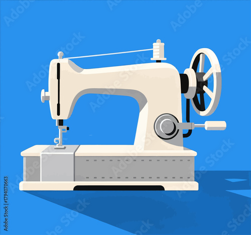 Vintage sewing machine illustration, flat design, isolated