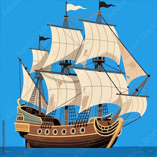 Vintage sailing ship illustration, detailed vector design