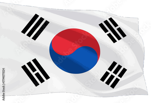 Waving Flag of South Korea with Vivid Colors