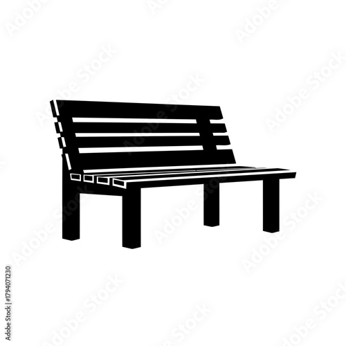 A simple black silhouette of a park bench, isolated on a
