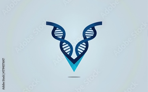 Letter V DNA helix monogram logo biotech genetics medical laboratory science brand identity alphabet. High quality
