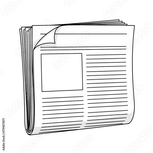 A folded newspaper with blank headline and text