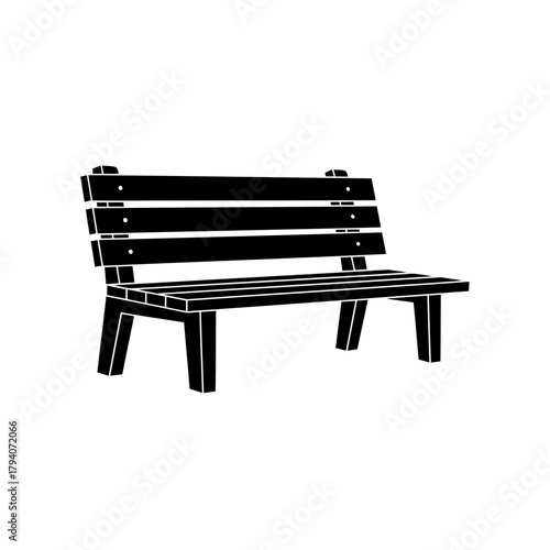 A simple black silhouette of a wooden park bench, isolated on a
