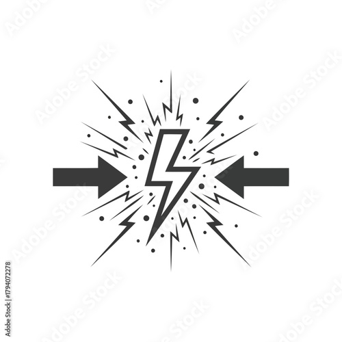 Abstract illustration of a lightning bolt with radiating energy and opposing arrows