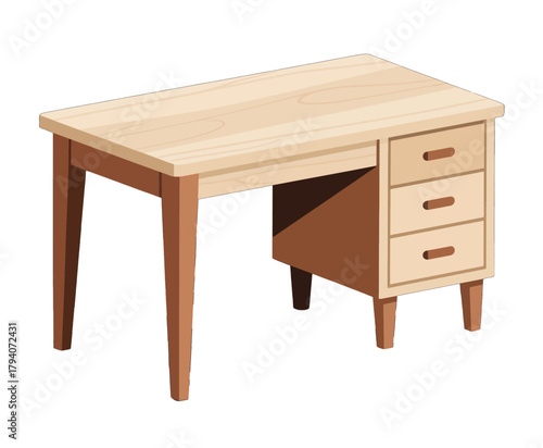 Wooden Desk with Three Drawers and Simple Design