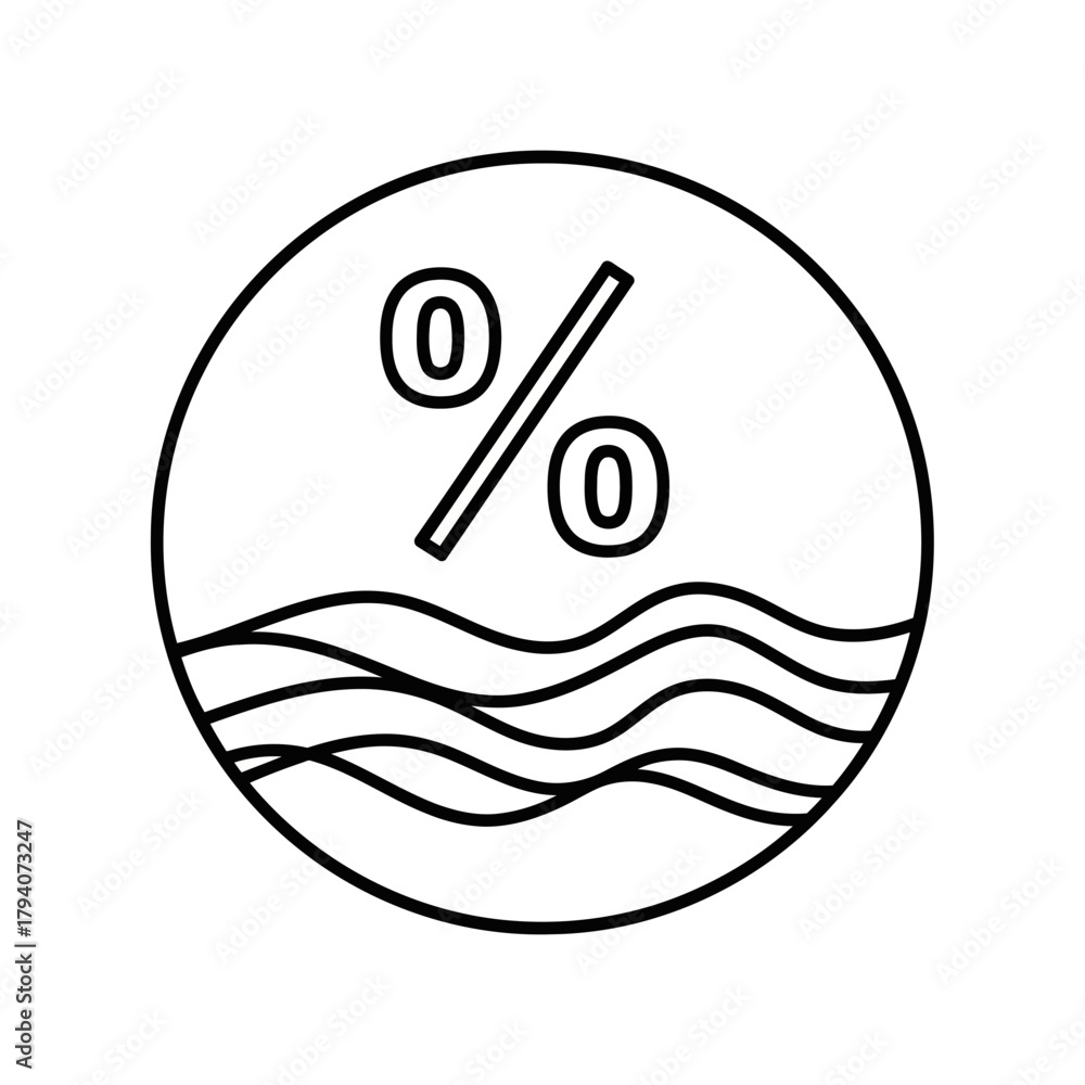 Naklejka premium Simple black and white line art icon representing a percentage symbol over wavy lines