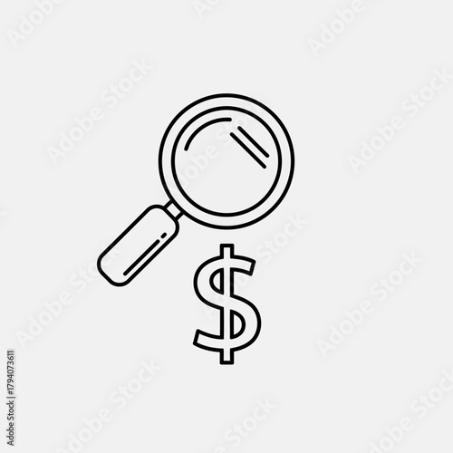 Magnifying glass over a dollar sign, symbolizing financial search and analysis