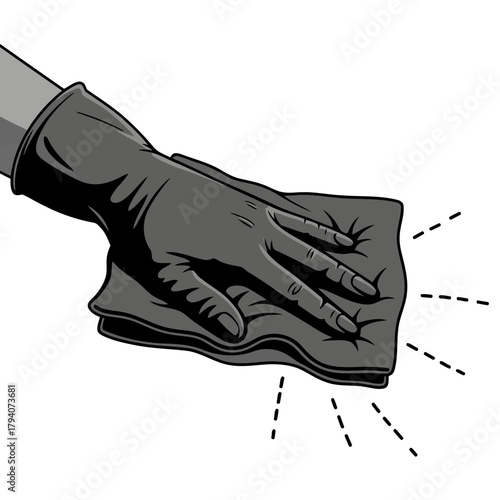 Hand wearing a black glove wiping with a microfiber cloth