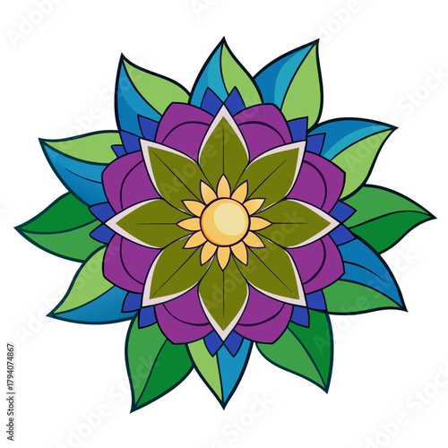 Stunning floral mandala design promotes balance and harmony, perfect for wellness brands, yoga studios, or spiritual retreats seeking a tranquil aesthetic