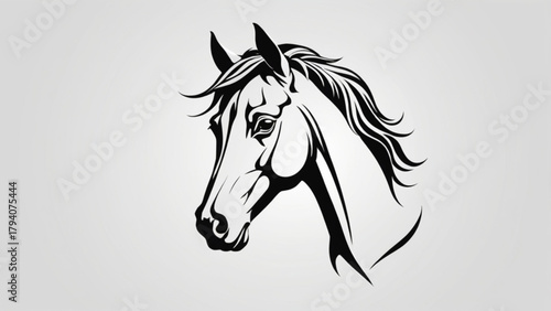 Black silhouette vector illustration of a wild Arabian horse stallion with a flowing mane