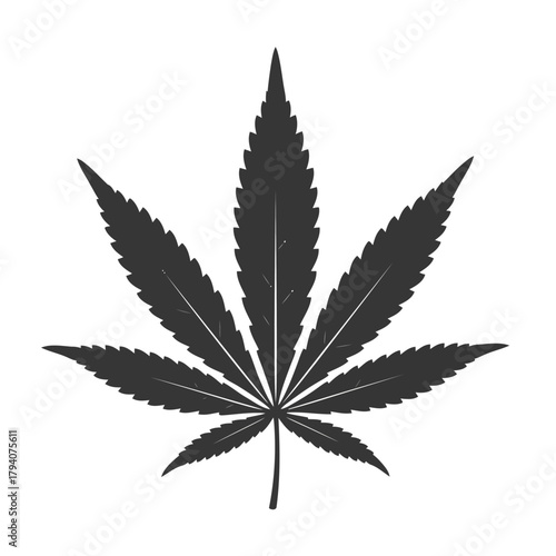 Stylized black silhouette of a cannabis leaf, isolated on a, representing marijuana and its associated culture