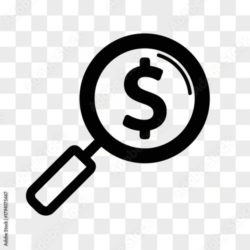 Magnifying glass with dollar sign symbol, representing financial search, analysis, and investment opportunities