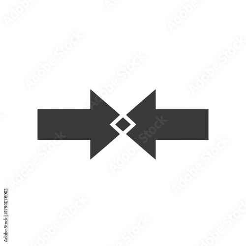Two dark grey arrows pointing towards each other meeting at a small diamond shape