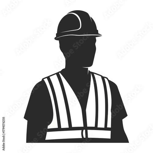 Silhouette of a construction worker wearing a hard hat and a highvisibility vest