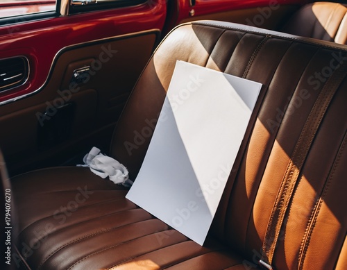 Fototapeta Naklejka Na Ścianę i Meble -  Interior of a Classic Car with Paper and Cloth.