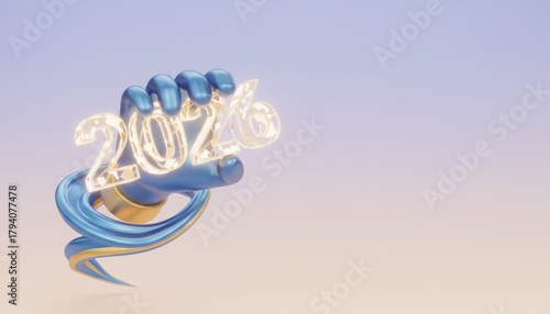 2026 glowing number hand blue gold shiny swirl celebration energizes with hope