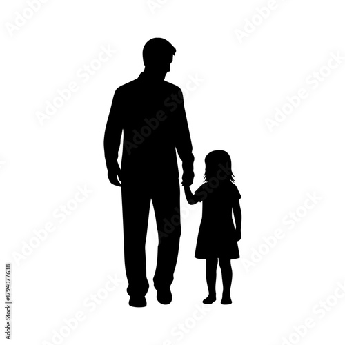 Silhouette of a father holding his daughters hand
