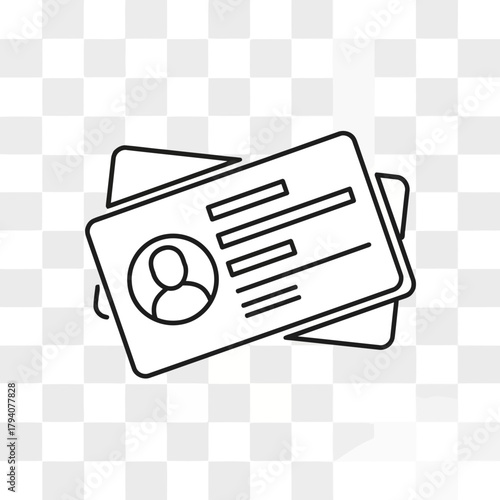 Outline icon of two id cards, one on top of the other, with a person icon and lines representing text