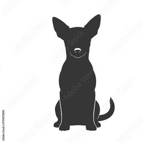 Silhouette of a small dog sitting and facing forward